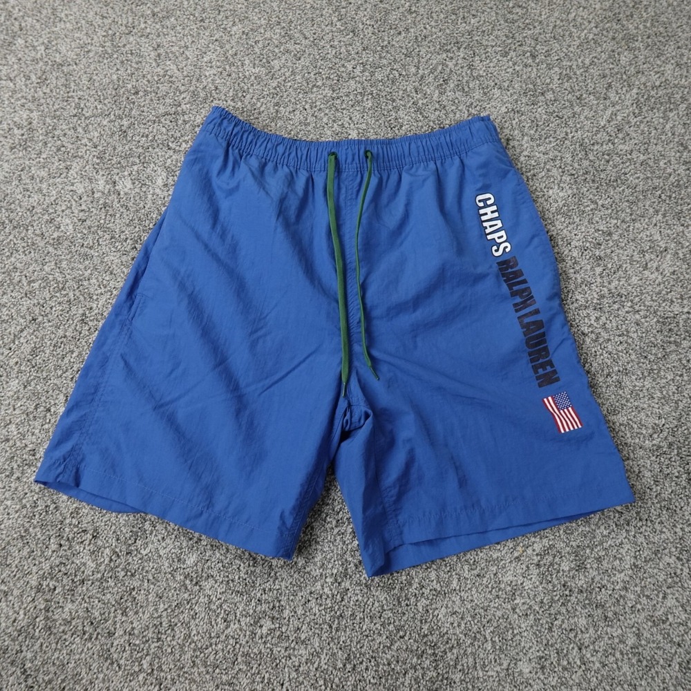 VINTAGE Ralph Lauren Chaps Shorts Mens Medium Blue Flag‎ Bermuda Casual Preppy